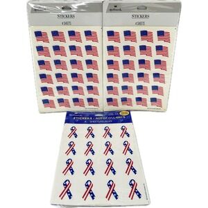 Hallmark Patriotic Stickers Flags & Ribbons 3 packs of 4 sheets NOS